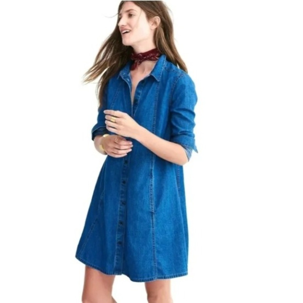 Madewell 100% Cotton Denim Button Down Shirt Dress A-Line Long Sleeve Sz S